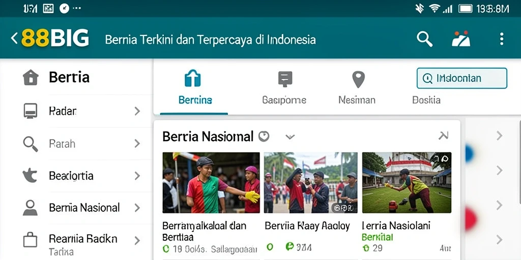 Tampilan antarmuka aplikasi 88BIG yang menampilkan berita nasional.