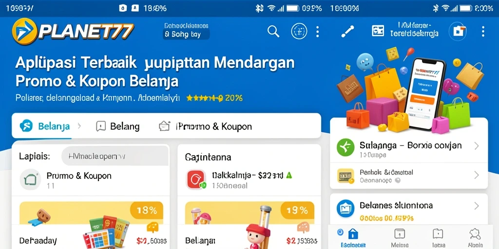 Tampilan antarmuka aplikasi PLANET77 dengan berbagai opsi Promo & Kupon.