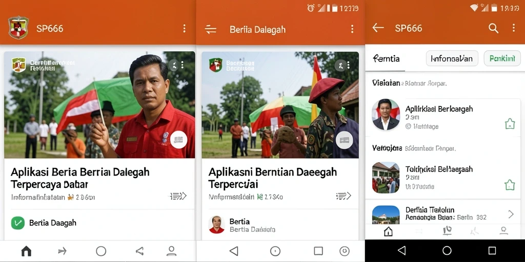 Antarmuka aplikasi SP666 dengan berita daerah terkini.