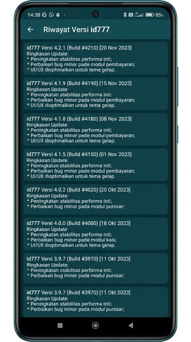 Riwayat Versi Aplikasi id777 untuk Pengguna Android